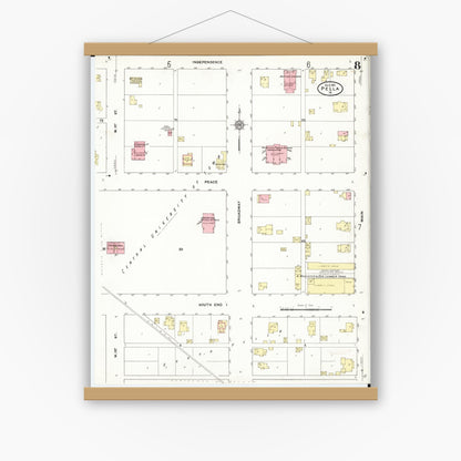 Old map wall art mockup — magnetic wood frame on white wall — Sanborn Fire Insurance Map from Pella, Marion County, Iowa (1911), Sheet #0008
