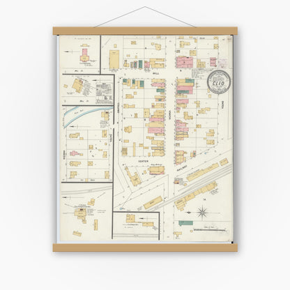 Old map wall art mockup — magnetic wood frame on white wall — Sanborn Fire Insurance Map from Clio, Genesee County, Michigan (1902), Sheet #0001