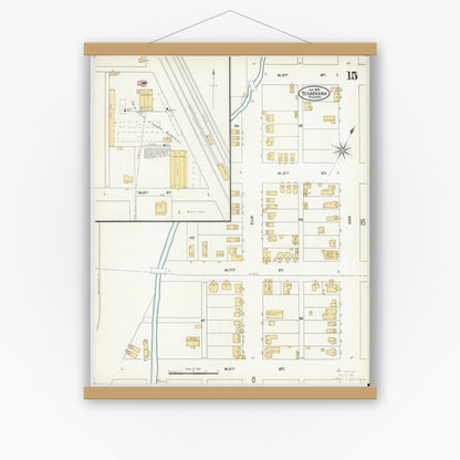 Old map wall art mockup — magnetic wood frame on white wall — Sanborn Fire Insurance Map from Texarkana, Bowie County, Texas (1905), Sheet #0015