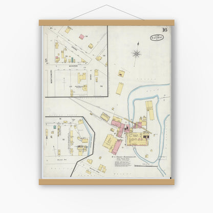 Old map wall art mockup — magnetic wood frame on white wall — Sanborn Fire Insurance Map from Rahway, Union County, New Jersey (1896), Sheet #0016
