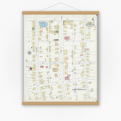 Old map wall art mockup — magnetic wood frame on white wall — Sanborn Fire Insurance Map from Reynoldsville, Jefferson County, Pennsylvania (1906), Sheet #0004
