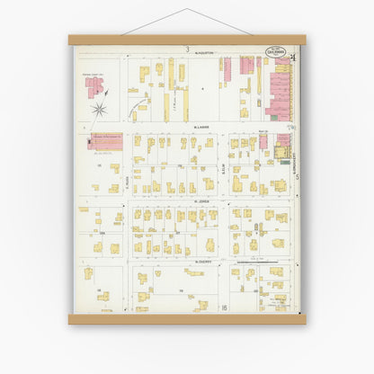 Old map wall art mockup — magnetic wood frame on white wall — Sanborn Fire Insurance Map from Sherman, Grayson County, Texas (1902), Sheet #0004