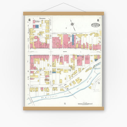 Old map wall art mockup — magnetic wood frame on white wall — Sanborn Fire Insurance Map from Stroudsburg, Monroe County, Pennsylvania (1923), Sheet #0008