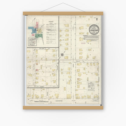 Old map wall art mockup — magnetic wood frame on white wall — Sanborn Fire Insurance Map from Johnstown, Licking County, Ohio (1913) - Complete Map Set