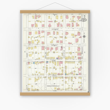 Old map wall art mockup — magnetic wood frame on white wall — Sanborn Fire Insurance Map from Laredo, Webb County, Texas (1916), Sheet #0007