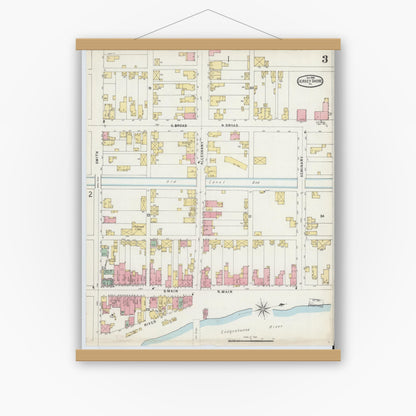 Old map wall art mockup — magnetic wood frame on white wall — Sanborn Fire Insurance Map from Jersey Shore, Lycoming County, Pennsylvania (1896), Sheet #0003
