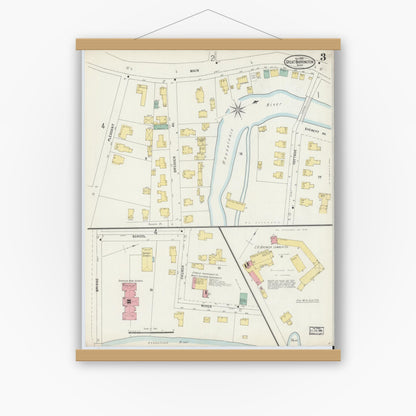Old map wall art mockup — magnetic wood frame on white wall — Sanborn Fire Insurance Map from Great Barrington, Berkshire County, Massachusetts (1898), Sheet #0003