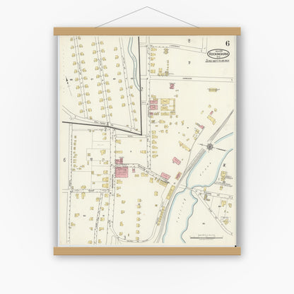 Old map wall art mockup — magnetic wood frame on white wall — Sanborn Fire Insurance Map from Rockingham, Richmond County, North Carolina (1918), Sheet #0006