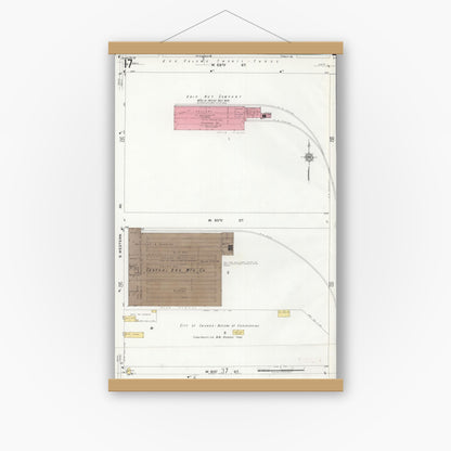 Old map wall art mockup — magnetic wood frame on white wall — Sanborn Fire Insurance Map from Chicago, Cook County, Illinois (1920), Sheet #0017
