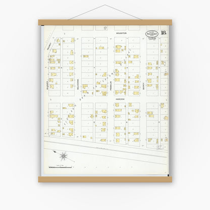 Old map wall art mockup — magnetic wood frame on white wall — Sanborn Fire Insurance Map from Red Jacket, Houghton County, Michigan (1900), Sheet #0018