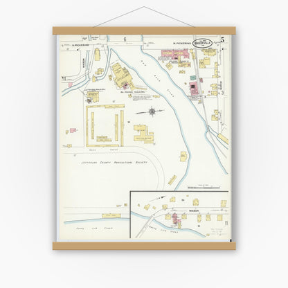 Old map wall art mockup — magnetic wood frame on white wall — Sanborn Fire Insurance Map from Brookville, Jefferson County, Pennsylvania (1910), Sheet #0005