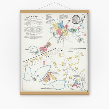 Old map wall art mockup — magnetic wood frame on white wall — Sanborn Fire Insurance Map from Millbury, Worcester County, Massachusetts (1899) - Complete Map Set