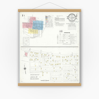 Old map wall art mockup — magnetic wood frame on white wall — Sanborn Fire Insurance Map from West Lafayette, Coshocton County, Ohio (1939), Sheet #0001