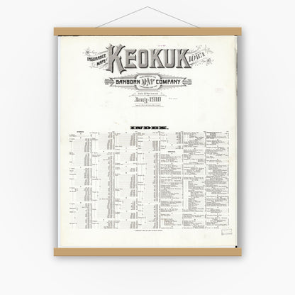 Old map wall art mockup — magnetic wood frame on white wall — Sanborn Fire Insurance Map from Keokuk, Lee County, Iowa (1910), Sheet #0001