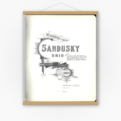 Old map wall art mockup — magnetic wood frame on white wall — Sanborn Fire Insurance Map from Sandusky, Erie County, Ohio (1955), Sheet #0001
