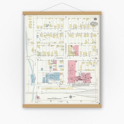 Old map wall art mockup — magnetic wood frame on white wall — Sanborn Fire Insurance Map from Kankakee, Kankakee County, Illinois (1914), Sheet #0018