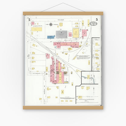 Old map wall art mockup — magnetic wood frame on white wall — Sanborn Fire Insurance Map from Plymouth, Huron And Richland Counties, Ohio (1924), Sheet #0005