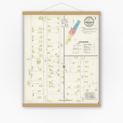 Old map wall art mockup — magnetic wood frame on white wall — Sanborn Fire Insurance Map from Rimersburg, Clarion County, Pennsylvania (1912) - Complete Map Set