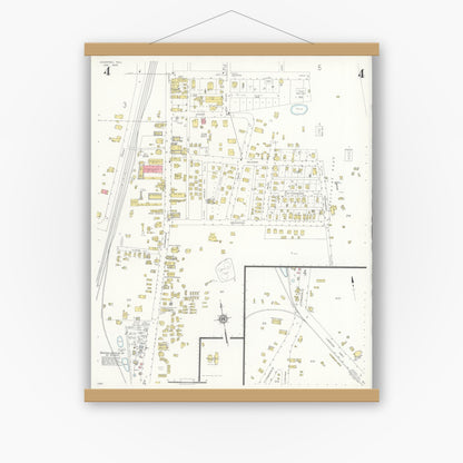 Old map wall art mockup — magnetic wood frame on white wall — Sanborn Fire Insurance Map from Overton, Rusk County, Texas (1936), Sheet #0004