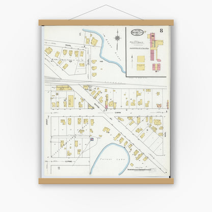 Old map wall art mockup — magnetic wood frame on white wall — Sanborn Fire Insurance Map from Boyne City, Charlevoix County, Michigan (1919), Sheet #0008
