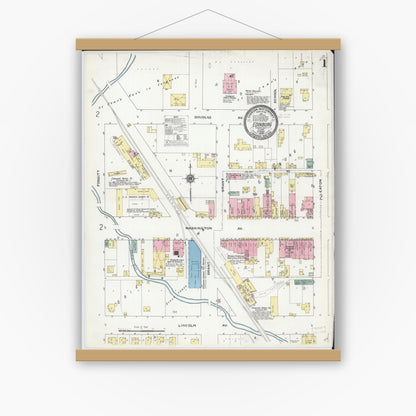 Old map wall art mockup — magnetic wood frame on white wall — Sanborn Fire Insurance Map from Edinburgh, Christian County, Illinois (1909) - Complete Map Set