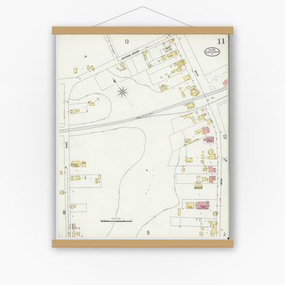 Old map wall art mockup — magnetic wood frame on white wall — Sanborn Fire Insurance Map from Suffolk, Independent Cities, Virginia (1898), Sheet #0011