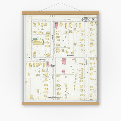 Old map wall art mockup — magnetic wood frame on white wall — Sanborn Fire Insurance Map from Charlotte, Eaton County, Michigan (1904), Sheet #0010