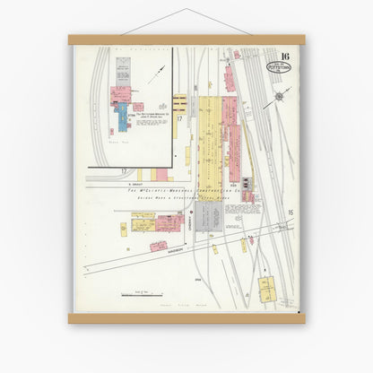 Old map wall art mockup — magnetic wood frame on white wall — Sanborn Fire Insurance Map from Pottstown, Montgomery County, Pennsylvania (1916), Sheet #0016