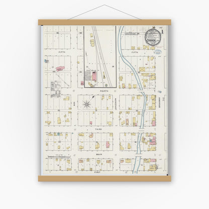 Old map wall art mockup — magnetic wood frame on white wall — Sanborn Fire Insurance Map from Carver, Carver County, Minnesota (1894), Sheet #0001