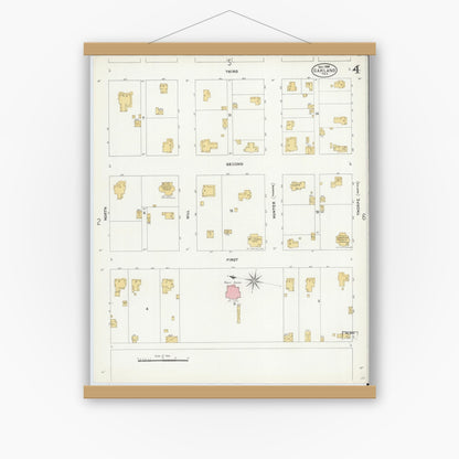Old map wall art mockup — magnetic wood frame on white wall — Sanborn Fire Insurance Map from Garland, Dallas County, Texas (1906), Sheet #0004