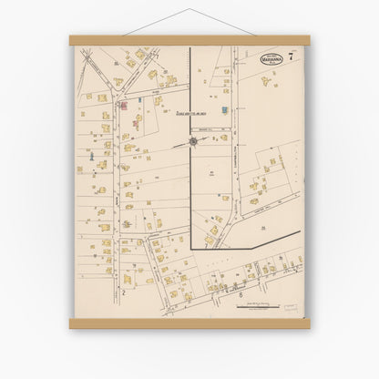 Old map wall art mockup — magnetic wood frame on white wall — Sanborn Fire Insurance Map from Marianna, Jackson County, Florida (1922), Sheet #0007