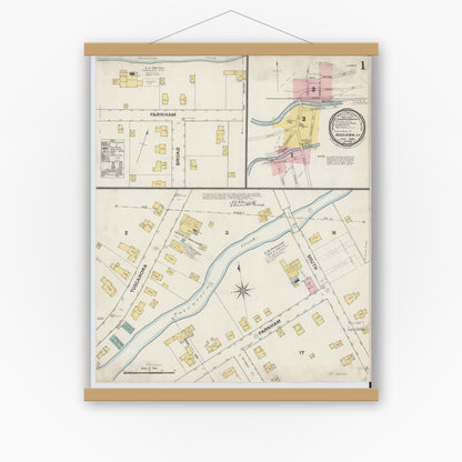 Old map wall art mockup — magnetic wood frame on white wall — Sanborn Fire Insurance Map from Addison, Steuben County, New York (1888), Sheet #0001
