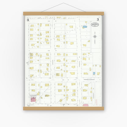 Old map wall art mockup — magnetic wood frame on white wall — Sanborn Fire Insurance Map from Winthrop, Sibley County, Minnesota (1930), Sheet #0003