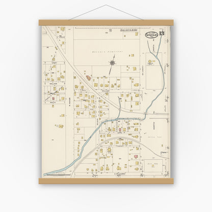 Old map wall art mockup — magnetic wood frame on white wall — Sanborn Fire Insurance Map from Gonzales, Gonzales County, Texas (1922), Sheet #0013