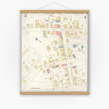 Old map wall art mockup — magnetic wood frame on white wall — Sanborn Fire Insurance Map from Slinger, Washington County, Wisconsin (1944), Sheet #0002