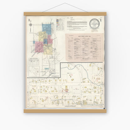 Old map wall art mockup — magnetic wood frame on white wall — Sanborn Fire Insurance Map from Livingston, Polk County, Texas (1943), Sheet #0001