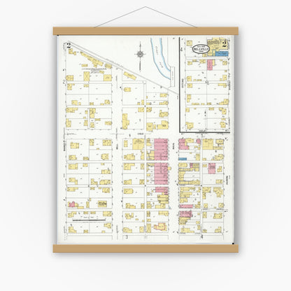 Old map wall art mockup — magnetic wood frame on white wall — Sanborn Fire Insurance Map from Bellville, Richland County, Ohio (1926), Sheet #0002