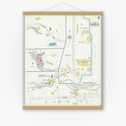 Old map wall art mockup — magnetic wood frame on white wall — Sanborn Fire Insurance Map from Marlborough, Ulster County, New York (1905), Sheet #0003
