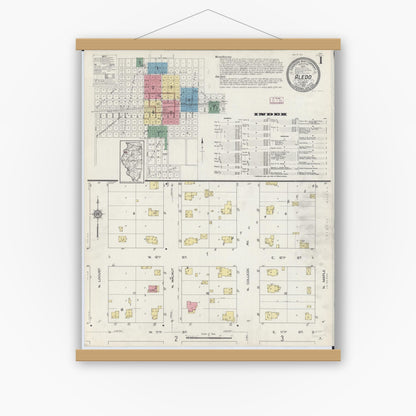 Old map wall art mockup — magnetic wood frame on white wall — Sanborn Fire Insurance Map from Aledo, Mercer County, Illinois (1913) - Complete Map Set