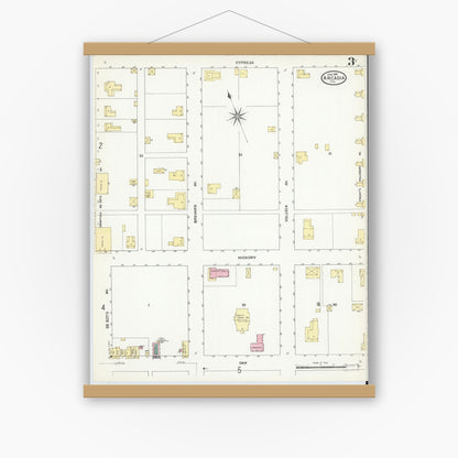 Old map wall art mockup — magnetic wood frame on white wall — Sanborn Fire Insurance Map from Arcadia, DeSoto County, Florida (1909), Sheet #0003