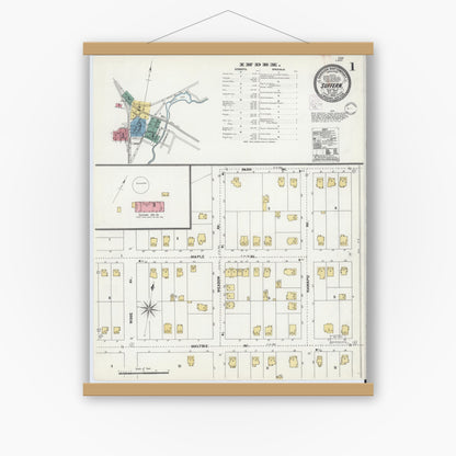 Old map wall art mockup — magnetic wood frame on white wall — Sanborn Fire Insurance Map from Suffern, Rockland County, New York (1902) - Complete Map Set