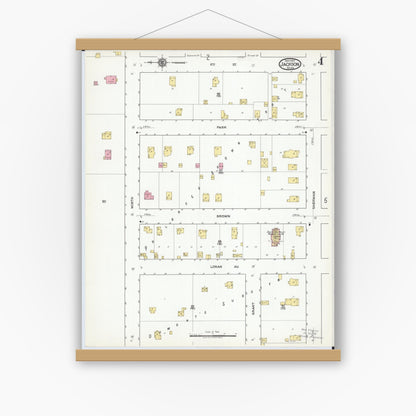 Old map wall art mockup — magnetic wood frame on white wall — Sanborn Fire Insurance Map from Jackson, Jackson County, Minnesota (1917), Sheet #0004