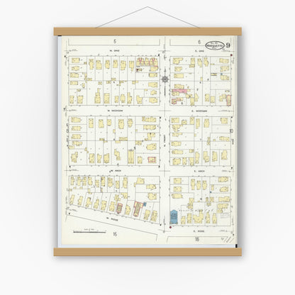 Old map wall art mockup — magnetic wood frame on white wall — Sanborn Fire Insurance Map from Marquette, Marquette County, Michigan (1911), Sheet #0009