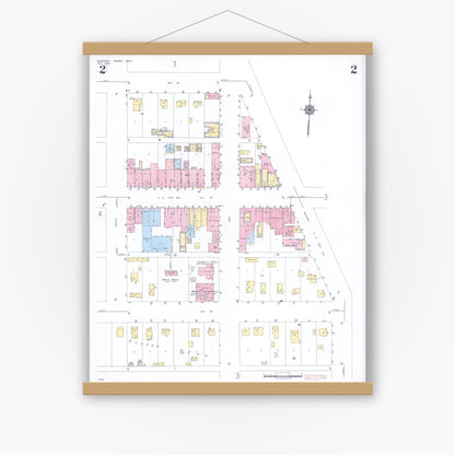 Old map wall art mockup — magnetic wood frame on white wall — Sanborn Fire Insurance Map from Blooming Prairie, Steele County, Minnesota (1948), Sheet #0002