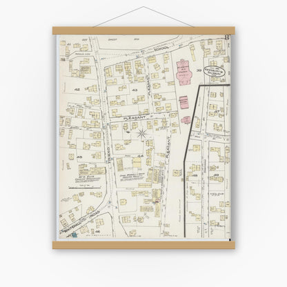 Old map wall art mockup — magnetic wood frame on white wall — Sanborn Fire Insurance Map from Amesbury, Essex County, Massachusetts (1885), Sheet #0008