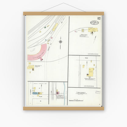 Old map wall art mockup — magnetic wood frame on white wall — Sanborn Fire Insurance Map from Poplar Bluff, Butler County, Missouri (1910), Sheet #0012
