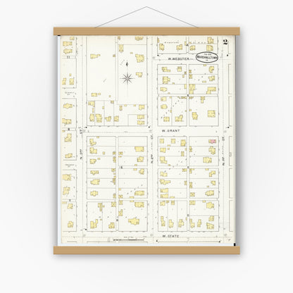 Old map wall art mockup — magnetic wood frame on white wall — Sanborn Fire Insurance Map from Marshalltown, Marshall County, Iowa (1894), Sheet #0002