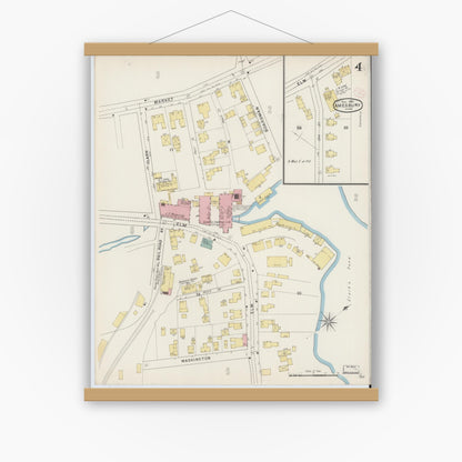 Old map wall art mockup — magnetic wood frame on white wall — Sanborn Fire Insurance Map from Amesbury, Essex County, Massachusetts (1894), Sheet #0004