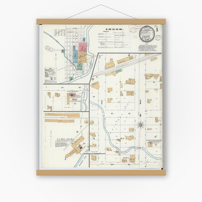 Old map wall art mockup — magnetic wood frame on white wall — Sanborn Fire Insurance Map from Evart, Osceola County, Michigan (1899) - Complete Map Set