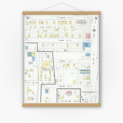 Old map wall art mockup — magnetic wood frame on white wall — Sanborn Fire Insurance Map from Center Line, Macomb County, Michigan (1927), Sheet #0003